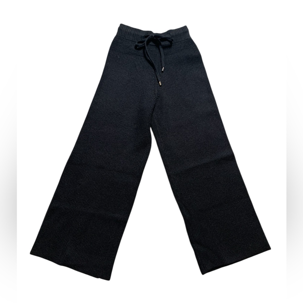 Lucy Paris Shiloh Black Ribbed Wide Leg Sweater Pants SW5177 XS